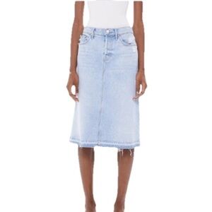 Mother Denim Blue Stretch The Vagabond Midi Undone Hem Skirt Women's Size 29
